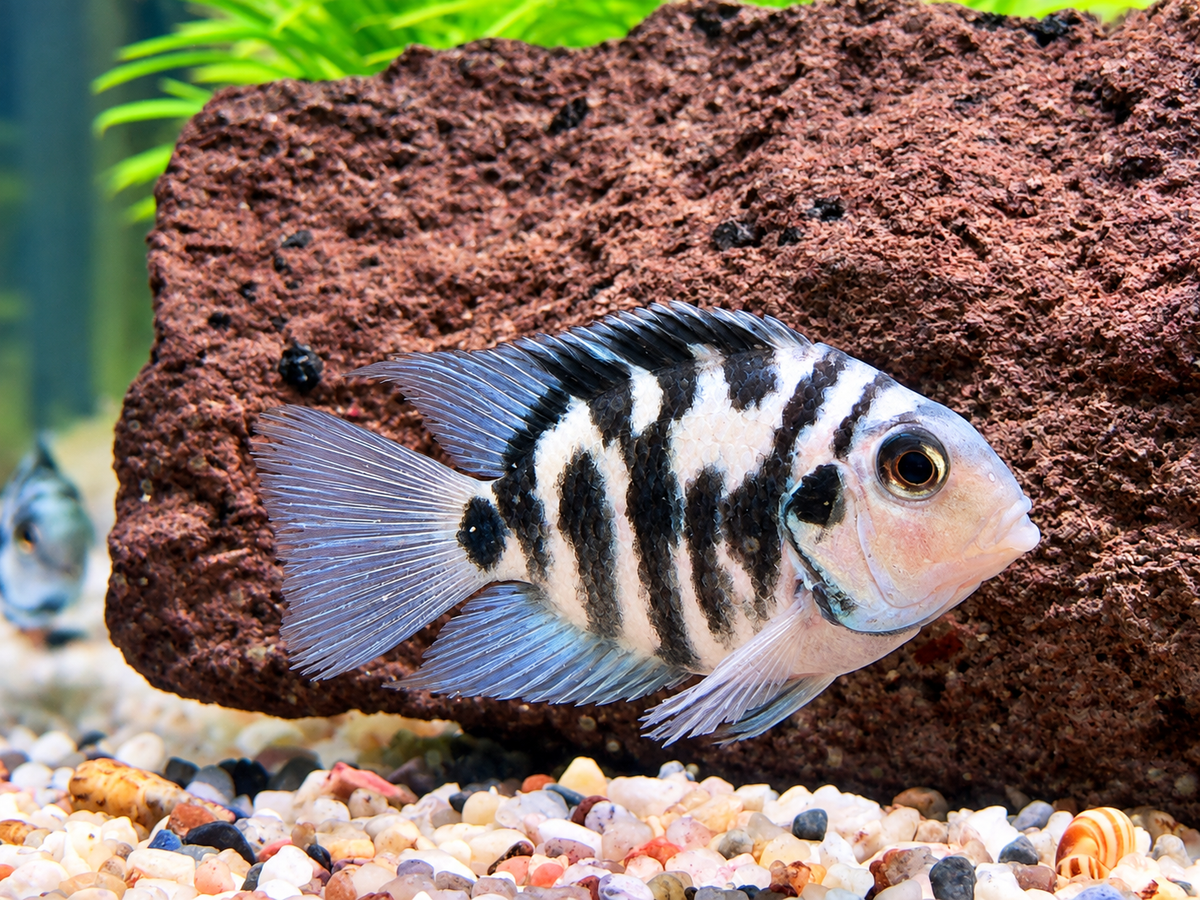 Polar Blue Tiger Parrot Cichlid Amatitlania nicrofasciatum var.