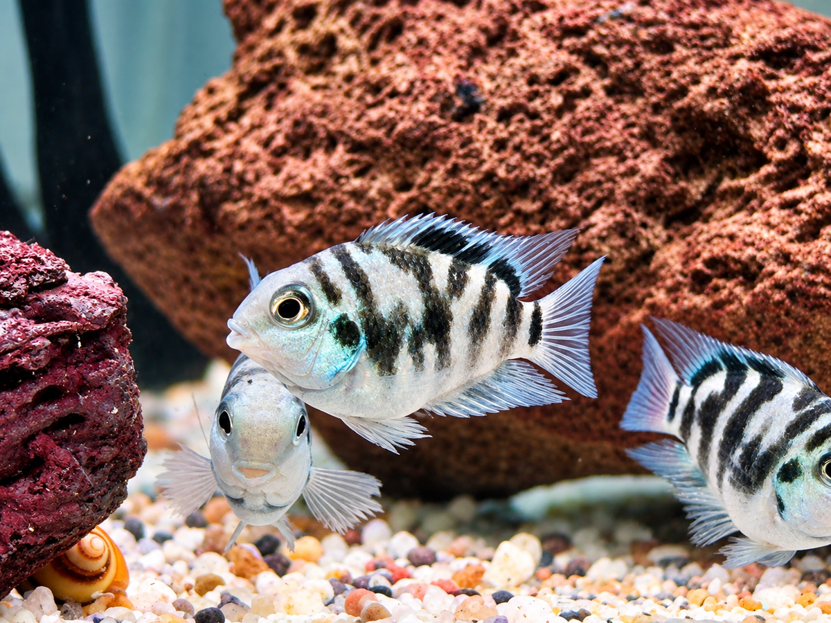 Polar Blue Tiger Parrot Cichlid Amatitlania nicrofasciatum var.